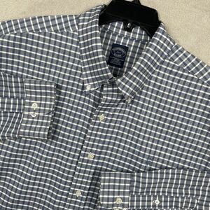 Brooks Brothers Shirt Mens 2XLT Tall Blue Plaid Button Down Preppy Logo Non Iron